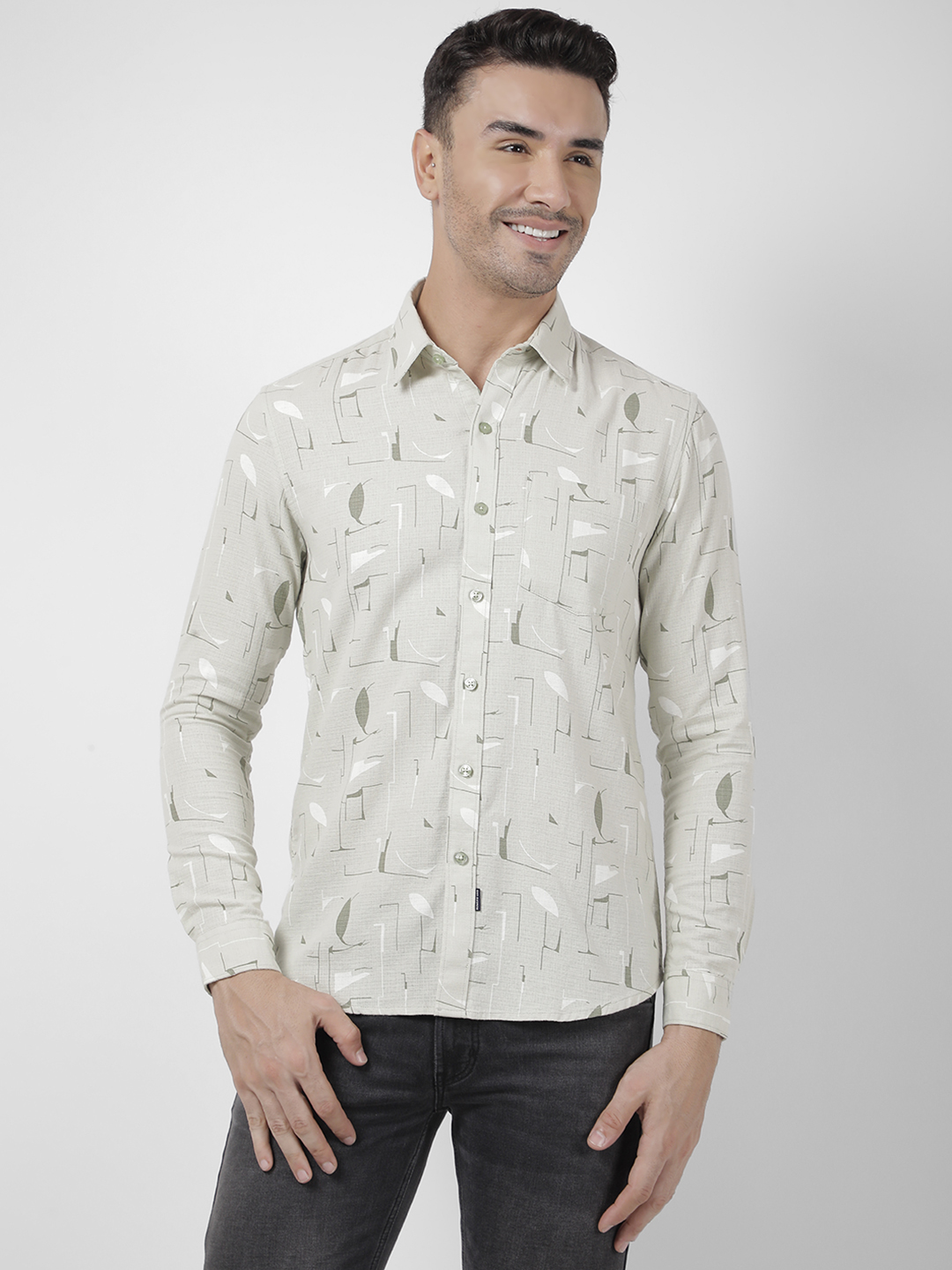 Numero Uno Men Abstract Green Shirt